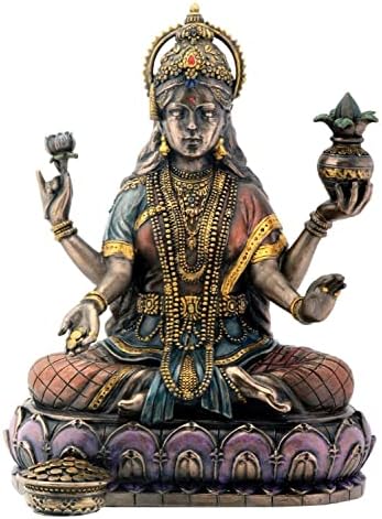 Бронзена хинду -божица Лакшми на лотос хиндуизам прикажува статуа