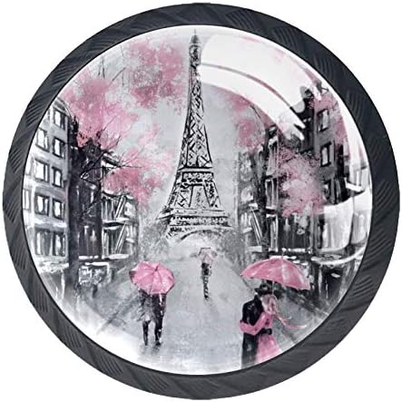 Идеалиј Париз Ајфеловата Кула Двојка Чадор На Улица Масло Сликарство Кабинетот Врата Копчиња Рачки Повлекува Шкаф Рачки Фиока гардероба