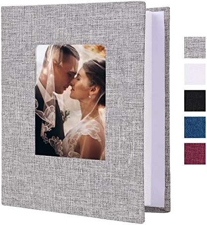 Recutms Фото албум 4x6 200 фотографии црна внатрешна страница со постелнина за обложување на прозорецот Мал фото албум за семејна свадба годишнина бебе Персонализиран ф?
