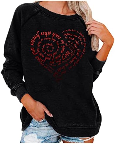 JJHAEVDY WONDEN LOKE Heart Sweatshirt Graphic Pullovers Среќни кошули за Денот на вineубените, пулвер врвови блуза