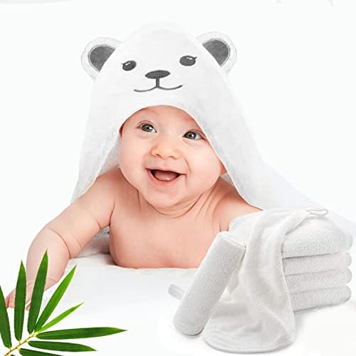 Gear Snug Bug Gear - Премиум органски крпи за бебиња со качулка и сет за миење садови од 6 парчиња - органски бамбус бебешки крпа со аспиратор