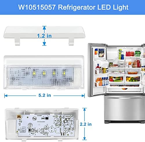 Надградена WPW10515057 W10515057 Фрижидер Фрижидер Главна LED светло со покривка компатибилна со Вител Кенмор Мејтаг, ги заменува