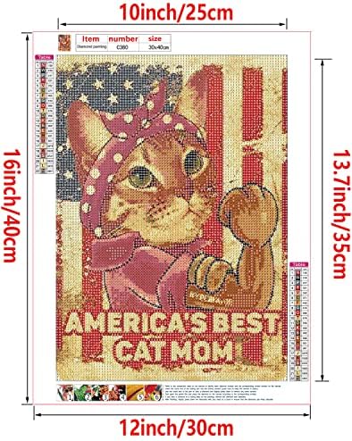 Дијамантски комплети за сликање за возрасни, мачка американско знаме дијамантска уметност целосна вежба за скапоцен камен уметност совршена