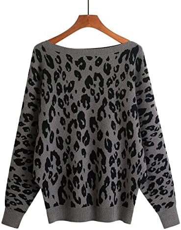 Дами џемпери, женски срцев џемпер жени црни буци џемпер под 20 женски леопард печати лабава еден врат со долг ракав лилјак плетен џемпер врвот ниско породилно 1x екип