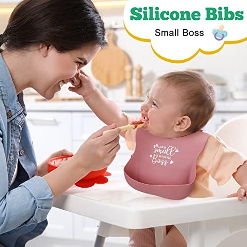 Hoosige 6 парчиња смешни силиконски бебешки битки за девојчиња, водоотпорни бебиња силиконски биб за мали деца 1-3, симпатични новородени
