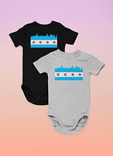 Поп-теми Чикаго Сити знаме на небото ретро гроздобер бебе дете дете девојче момче маица