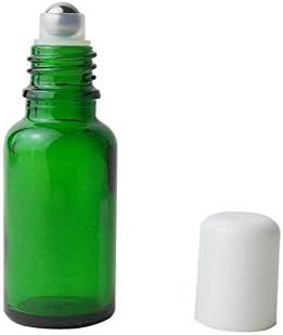 3 парчиња празни зелени стаклени шишиња со ролери со не'рѓосувачки челик и бела капа за парфеми за есенцијално масло, сад за усни Атар контејнер