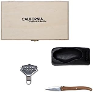 Алатка за нож и шекер со остриги поставена во кутија за подароци од Pinewood од California Oyster Co-Француски дизајниран лимон