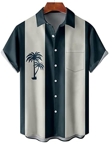 Хавајска кошула за мажи, гроздобер кошули за мажи шарени кошула со кратки ракави летни бои што одговараат на опуштено вклопување на обични плажа