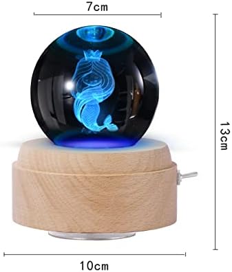 Treelf 3D Crystal Ball Music Box со проекција предводена од светлина и ротирачка дрвена база, најдобар подарок за роденден на Денот