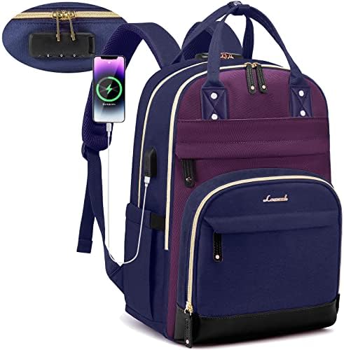 Labevook лаптоп ранец за жени, одговара на лаптоп торба од 17 инчи, модна патувачка работа против кражба со заклучување, деловен компјутер водоотпорен ранец чанта, ранец