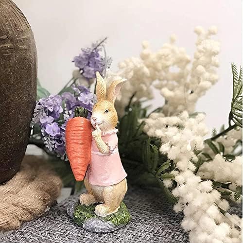 2 парчиња Велигденски зајаче украси пролетни домашни декории, фигурини, 5,5 инчи, пролетни зајаци фигурини Велигденски украси за маса, статуа на зајаче Велигден зана