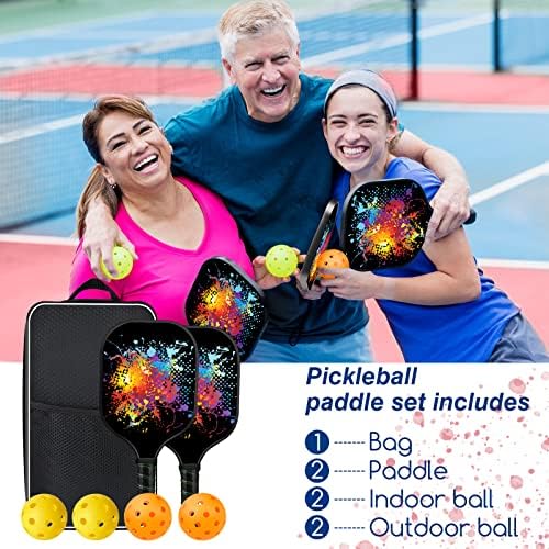 Pickleball лопатки сет од графит Givvok Pickle Ball Padder сет од 2 со 4 топчести топки и 1 носење лесни меки рекети за меки затегнување за почетници за почетници сет мажи и жени