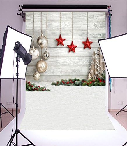 CSFOTO Polyester 3x5ft Позадина На Денот На Вљубените Божиќна Елка Топка Црвени Ѕвезди Новогодишна Прослава Позадина За Фотографија