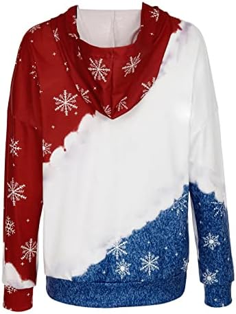 Цртани графички дуксери за жени Симпатични божиќни качулки во боја на џемпери во боја на врвови со долги ракави со џеб