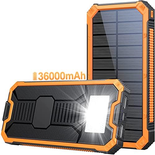 Power-Bank-Solar-Charger-36000mah Bank Bank, PD 20W Брзо полнење, капно-докажано водоотпорно вграден LED фенерче за iPhone, Tablet, Samsung и повеќе USB-уред