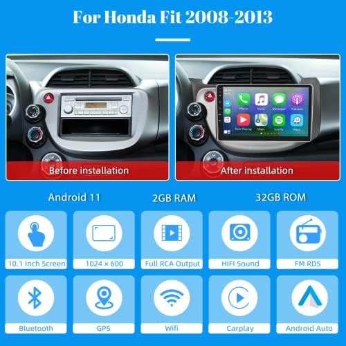 Подофо Автомобил Радио За Хонда Фит Радио 2008-2013, Безжичен Apple CarPlay Android Auto, Андроид Автомобил Стерео Со 10.1 Екран На Допир