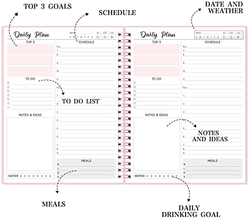 Дневен Планер Без Датум-Тетратка За Списоци со Задачи , 7 х 9 Часовен Распоред Оброк За Планирање Календар, Книга За Состаноци За Планирање