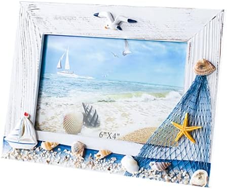 Јовекату Десктоп Дрвена рамка за фотографии со слики DIY 6x4 инчи, во Медитеранот за наутичка плажа тематска декорација на кафе -продавница