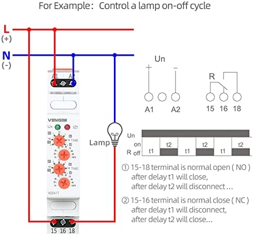 Релеј за тајмер на асиметричен циклус 220V Електронски реле со двојно прилагодување на флашир 12-240V AC/DC Повторете го цикличен