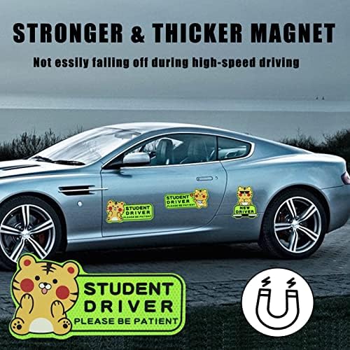 Студентски Возач Автомобил Магнет Големи 3 Парчиња-9 Инчен Симпатична Тигар Нов Возач Магнет За Автомобил, Рефлексивни Студент Возачот