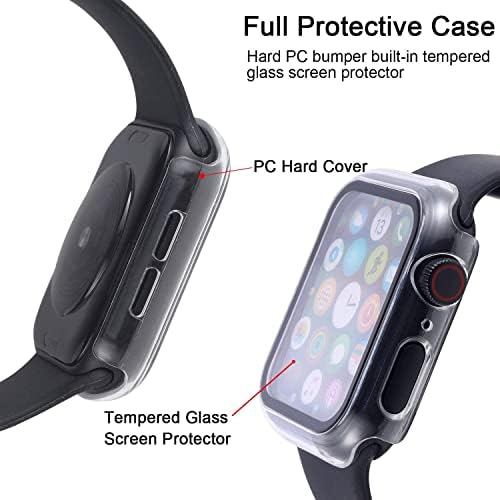Itecfree for Apple Watch Case 44mm Вграден заштитник на екранот, отпорен на отпорен на општа заштитна обвивка со браник со 9H со кабел стаклен екран за iWatch SE Series 6 5 4