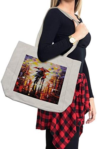 Амбезон за ликовна кеса за шопинг, сликарство со надреалистички стил на двојка под Умбреала, печатење, еколошка торба за еднократна