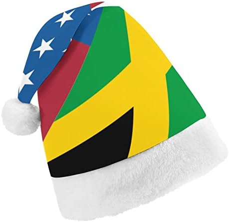 Американско Јамајканско Знаме Кадифен Божиќ Шапка Непослушен И Убав Дедо Мраз Капи Со Кадифен Обод И Удобност Лагер Божиќ Декорација