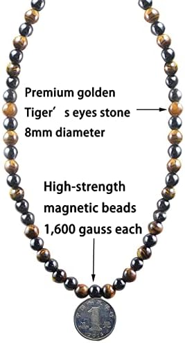 Премиум тигар монистра на очите Хематит магнетна терапија ѓердан за мажи и жени, лековити накит од кристал камен за олеснување на вознемиреност на вратот Артритис