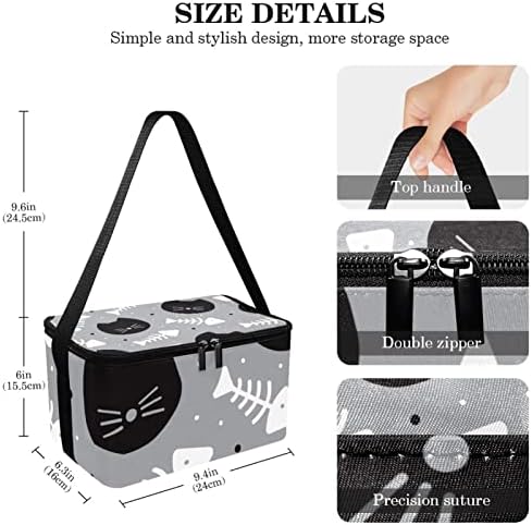 Торба за испорака на црна мачка и бела риба коска, изолирана торба за намирници | Двоен патент