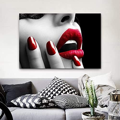 Секси жени црвени усни и нокти за нокти салон за платно платно печатење wallид подарок декорација сликање платно постер за бања во спална