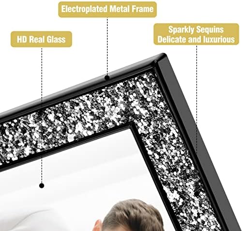 Hikwadery 4x6 Сјај за рамка за слика, рамка за фотографии со црна боја со HD вистинско стакло, за приказ на wallидови или таблети