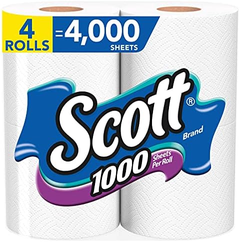 Скот 1000 Листови По Ролна Тоалетна Хартија, 4 Ролни, Ткиво За Капење