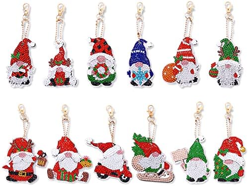 Evermarket 12 Pack Christmas Gnome Diamond Commers Kyts Kytchains, DIY 5D Full Drinch Rhinestone Saftion Chit For Kids Startners,