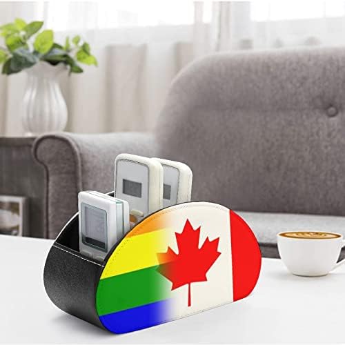 ЛГБТ гордост канадско знаме далечински управувачи за далечински управувач PU Fore Caddy Storage Cropers Box со 5 оддели за материјали за домашни канцеларии