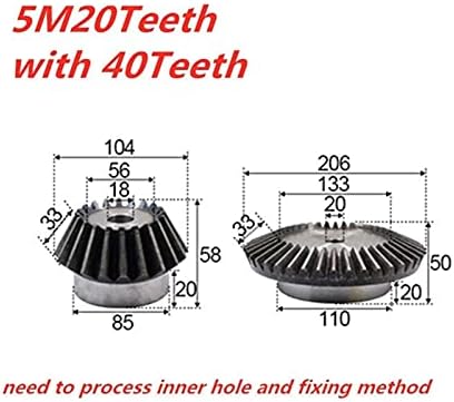 ВНЕДРЈК ЧМИ 1:2 Закосена Опрема 5 Модул 20 Заби 40заби Внатрешна Дупка 18мм 90 Степен Погон Обратна Челична Запчаница