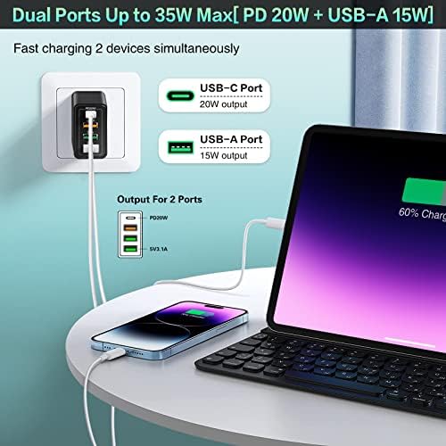 [4 Пакет] USB-C Ѕид Полнач, 35w 4-Порта Брзо 3.0+PD 3.0 Адаптер За Напојување, USB Брз Приклучок За Полнење Блок Компатибилен