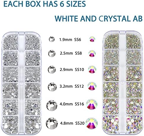 Комплет за нокти за уметност Rhinestones huetfat 240piece повеќе форми стакло кристал аб дијаманти 2 кутии за нокти Gems Flatback rhinestones ab кристали+јасни за занаетчиски чевли шминка со