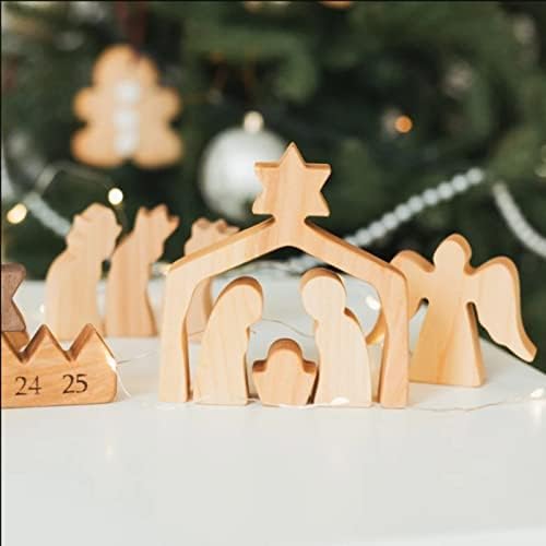 Календар ЗА Доаѓање ВО БЛИЗИНА Со Ѕвездена Сцена Божиќно Одбројување Празнична Декорација Дрвени Орнаменти Подароци За Деца Геометриска