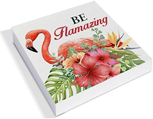 Земја да биде фламазинг фламинго дрвена кутија знак декор биро знак лето фламинго цитат дрвен кутија блок знак рустикален канцелариски