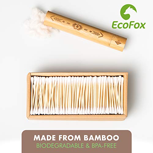 Бамбус памучни брисеви 200 брои | Биоразградливи и органски дрвени памучни пупки | Двоен наклонети стапчиња за уши | еко-пријателски