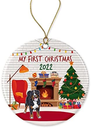 Yanashop88 Бернез планински Божиќ украс | Првиот Божиќ на Бернес планина | Орнамент на кучиња | Моето прво Божиќно куче | Божиќен украс за миленичиња | Божиќ за кучиња и дв?