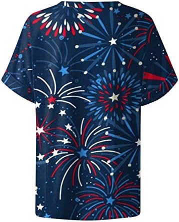 Зефотим 4 -ти јули кошули жени 2023 Краток ракав против вратот лето моден обичен американско знаме врвови блузи
