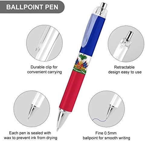 Знаме на пенкало за знаме на Haiti Ballpoint Retractable црна рунда за парични точки за канцеларија за пишување латетникот 0,5 mm