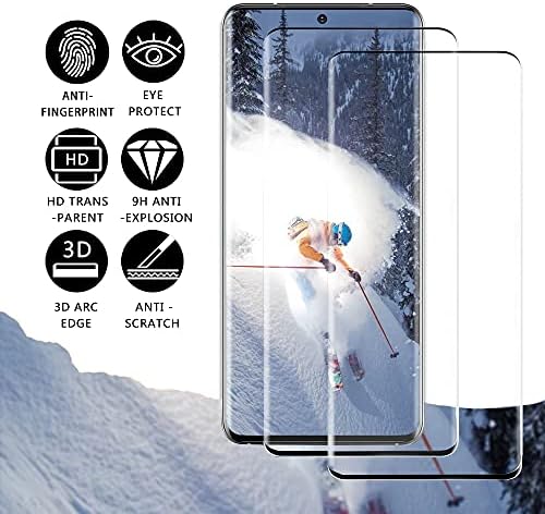 AFSKU [2+2 пакет] Galaxy S20 Plus заштитник на заштитник на екранот и заштитник на леќи на фотоапаратот, HD чисто калено стакло, поддршка за отпечатоци од прсти, 3Д целосна покри?