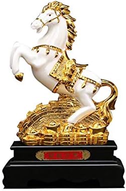 АОХМГ Домашни декор статуи на коњи, рачно изработени полирезин фенг шуи колекционерски фигурински уметнички дела, за украси за домашни простории, злато_16x10x25.5 см
