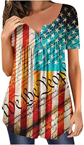 lcepcy Американско знаме со кошула жени сокријте стомачни блузи 2023 летни маици со краток ракав, симпатична проток Хенли маичка