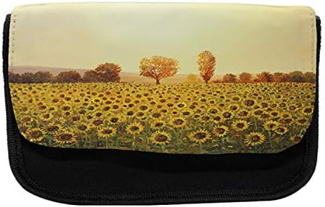 Зачудувачки случај со моливи за пејзаж, сончогледи поле зајдисонце, торба со молив со ткаенини со двоен патент, 8,5 x 5,5,