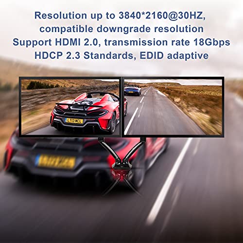 Двоен Монитор KVM Прекинувач HDMI 2 Порта Продолжен Дисплеј, KVM Прекинувач 2 во 2 Надвор Со Аудио Микрофон Излез и 3 USB 2.0 Порти, 4K@60HZ
