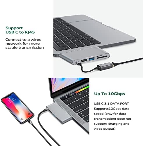 MACBOOK USB C Hub, 5 во 1 Macbook Адаптер Dock СО 4K HDMI, PD 100w Thunderbolt Порта, 5GBPS USB 3.0, SD/Микро SD Картичка Слот,